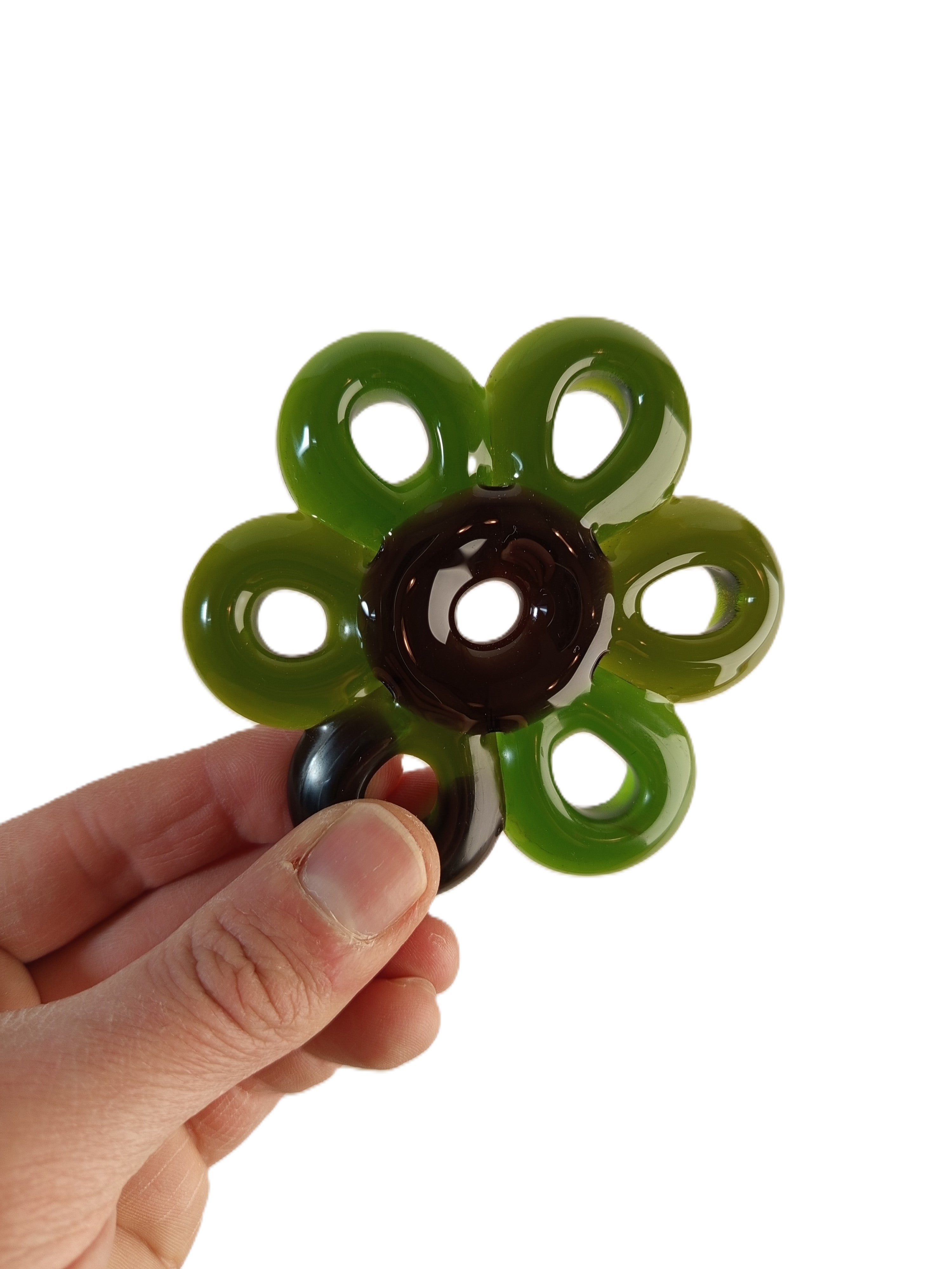 Pique-fleur artisanal en verre recyclé et son socle cul de bouteille – Organisez vos bouquets avec élégance