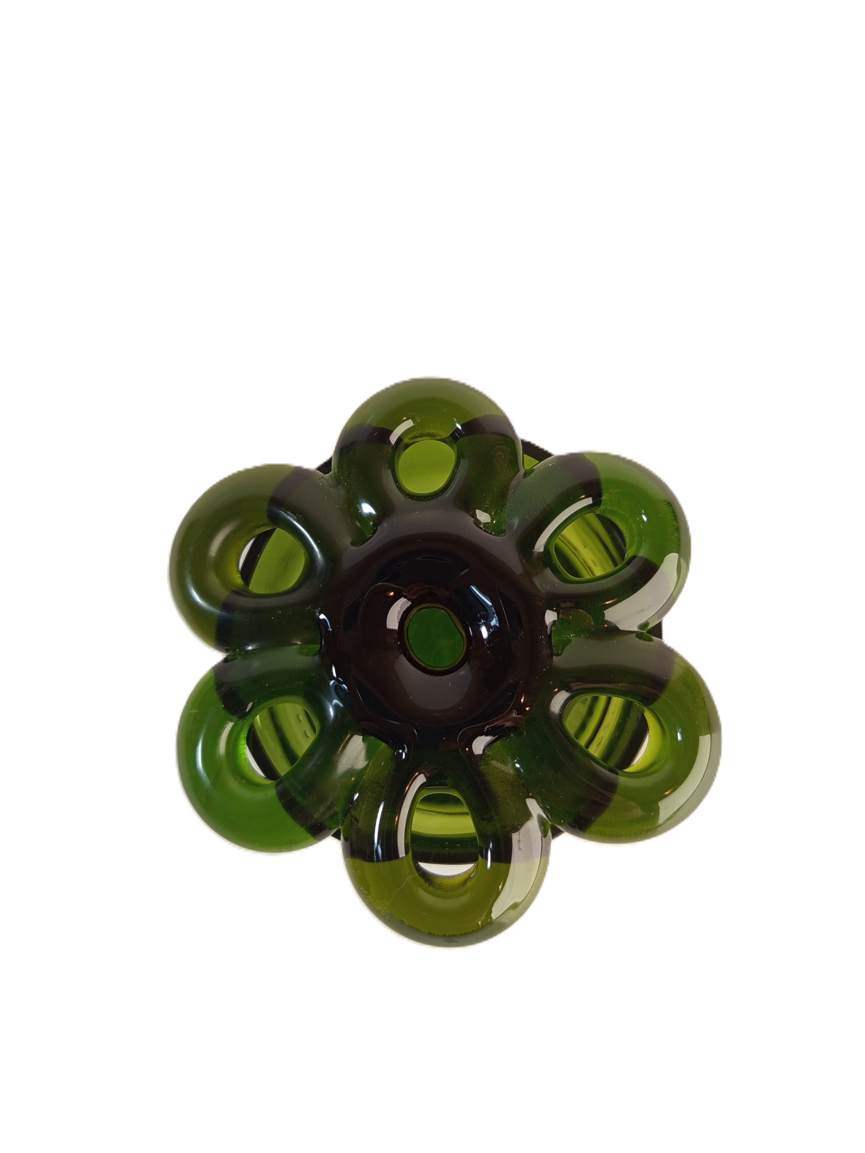 Pique-fleur artisanal en verre recyclé et son socle cul de bouteille – Organisez vos bouquets avec élégance