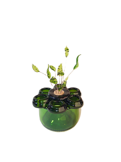 Pique-fleur artisanal en verre recyclé  avec des feuilles de verre - Organisez vos bouquets avec élégance